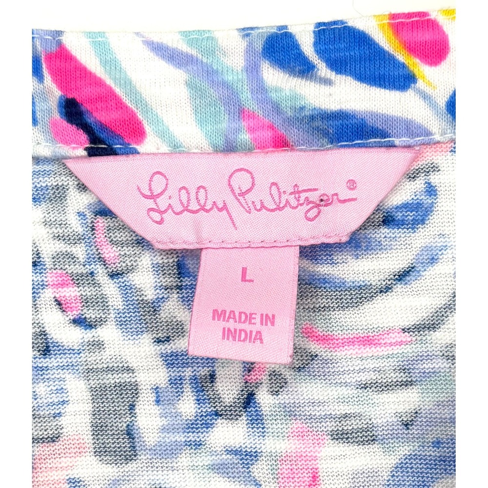 Lilly Pulitzer Shay Ruffle Dress Sz L So Sofishticated Print Pink Blue Preppy - Picture 3 of 12